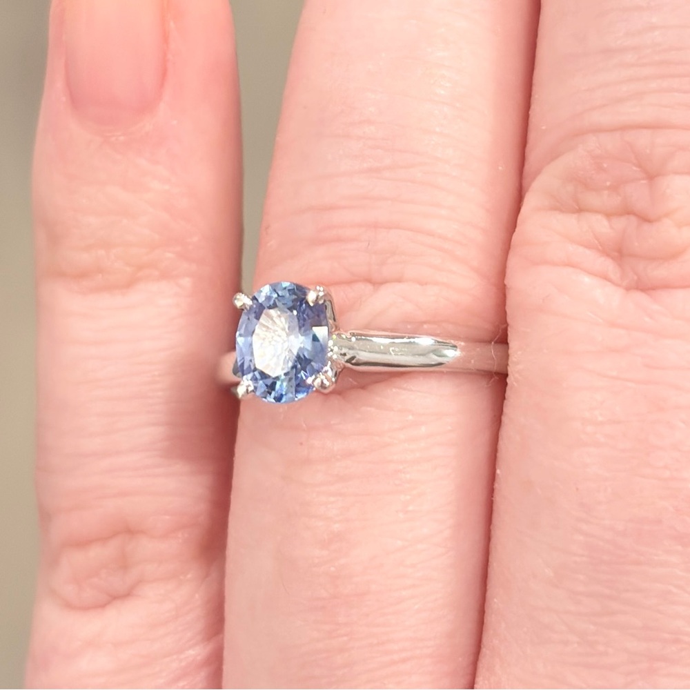 14K Natural Ice Blue Sapphire Ring, Oval Solitaire, High Setting, Engagement 7.5 - Picture 11 of 17